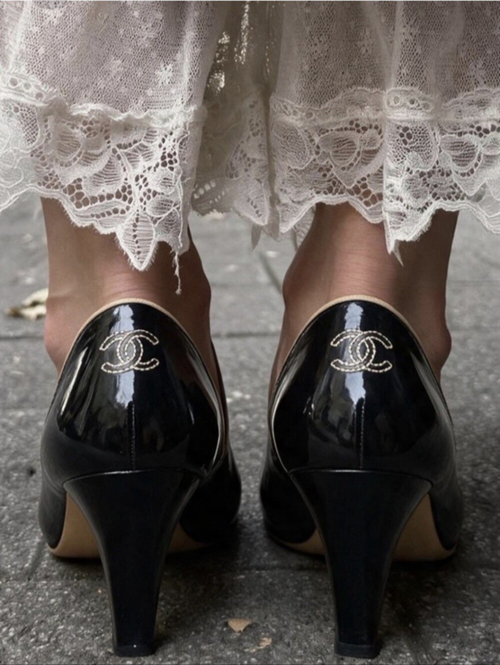 CHANEL Vintage Perforated Leather Two-Tone Loafer Pumps